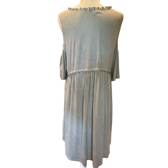 Umgee Medium Babydoll Cold Shoulder Dress‎ Women's Light Blue Lace Trim - Picture 2 of 8